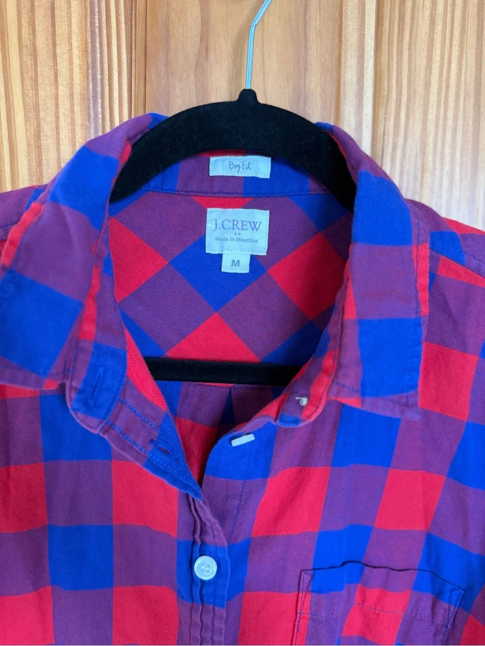 J. Crew Vibrant Red and Blue Buffalo Plaid Button-Down Shirt, Size Medium